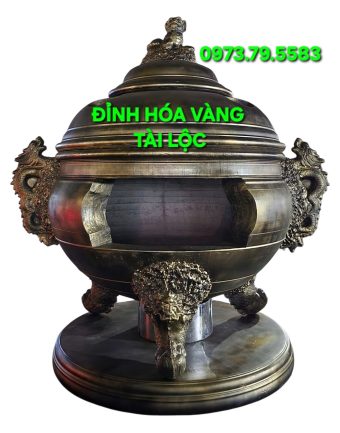 Đỉnh Hóa Vàng Nhị Long 177cm, 2 cấp nắp có khay kéo inox